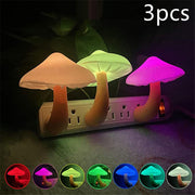 LED Night Light Mushroom Wall Socket Lamp EU US Plug Warm