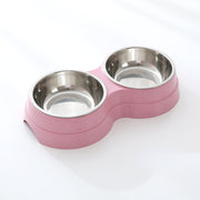 Double Pet Bowls Dog Food Water Feeder Stainless Steel Pet