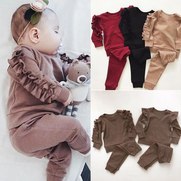 Newborn Baby Boys Girls Ruffles Jumper Solid Long