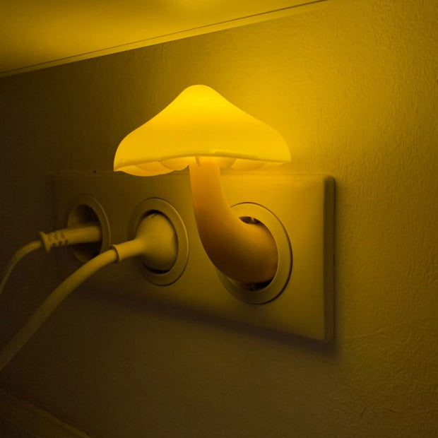 LED Night Light Mushroom Wall Socket Lamp EU US Plug Warm