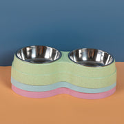 Double Pet Bowls Dog Food Water Feeder Stainless Steel Pet