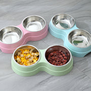 Double Pet Bowls Dog Food Water Feeder Stainless Steel Pet