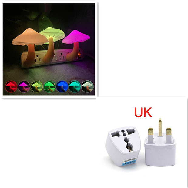 LED Night Light Mushroom Wall Socket Lamp EU US Plug Warm