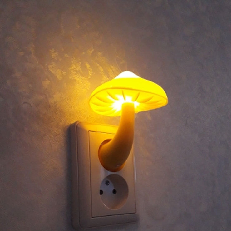 LED Night Light Mushroom Wall Socket Lamp EU US Plug Warm