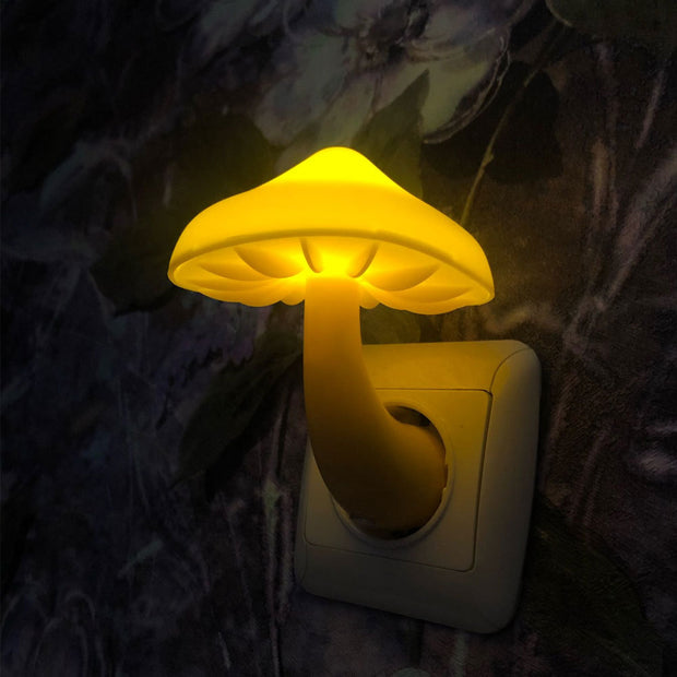 LED Night Light Mushroom Wall Socket Lamp EU US Plug Warm