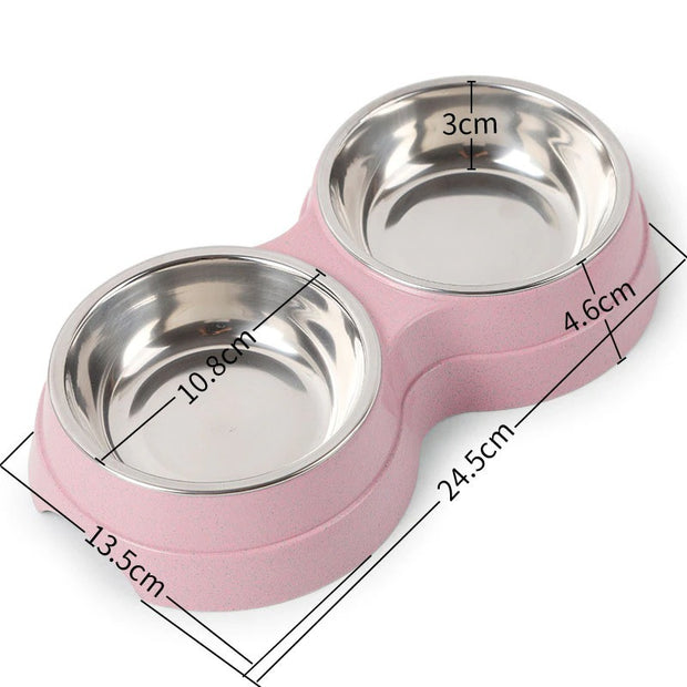 Double Pet Bowls Dog Food Water Feeder Stainless Steel Pet