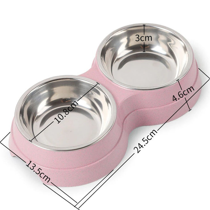 Double Pet Bowls Dog Food Water Feeder Stainless Steel Pet