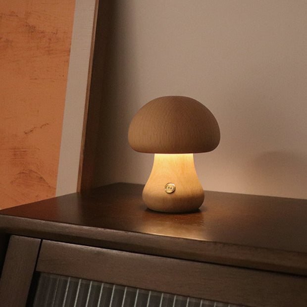 INS Wooden Cute Mushroom LED Night Light With Touch Switch