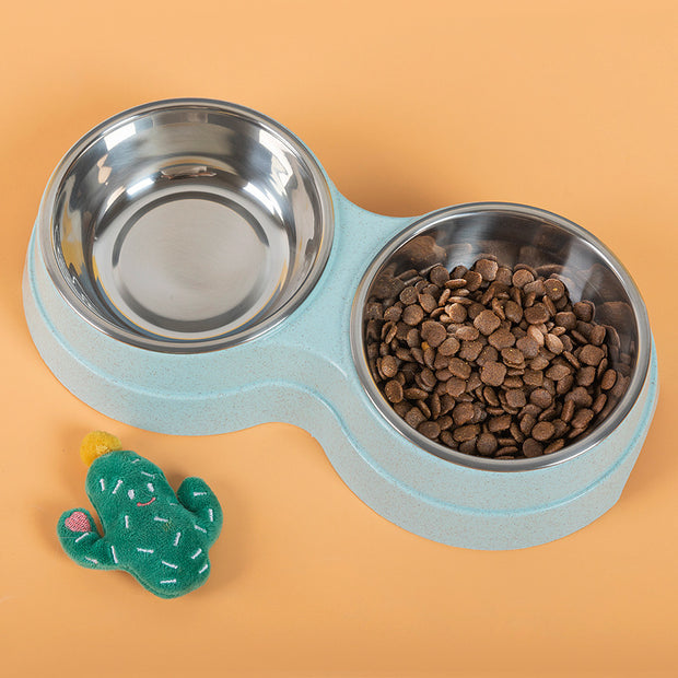 Double Pet Bowls Dog Food Water Feeder Stainless Steel Pet