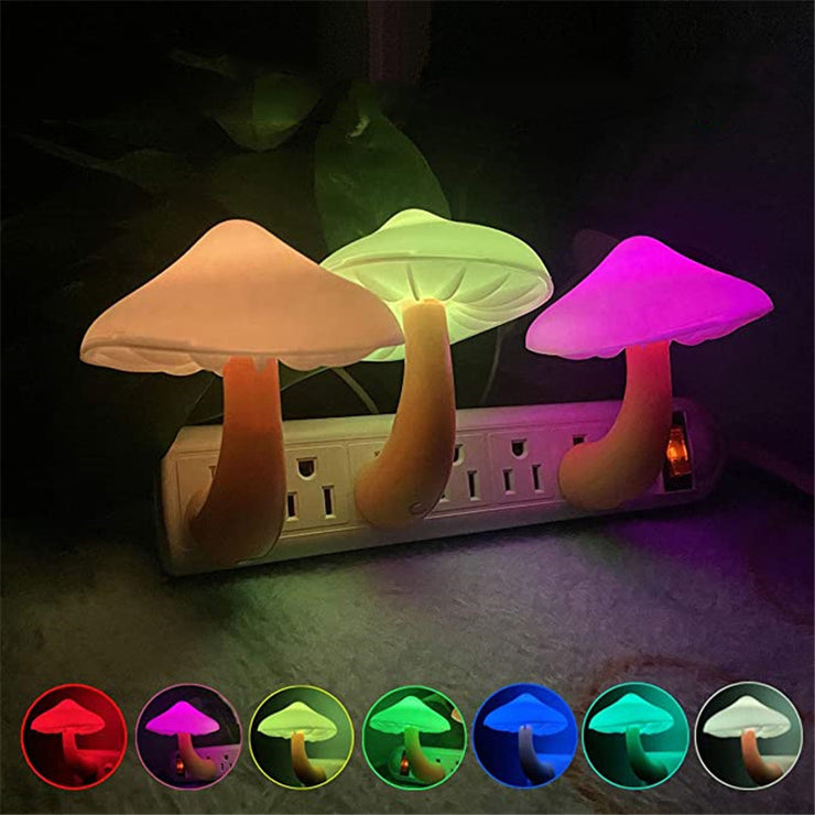 LED Night Light Mushroom Wall Socket Lamp EU US Plug Warm