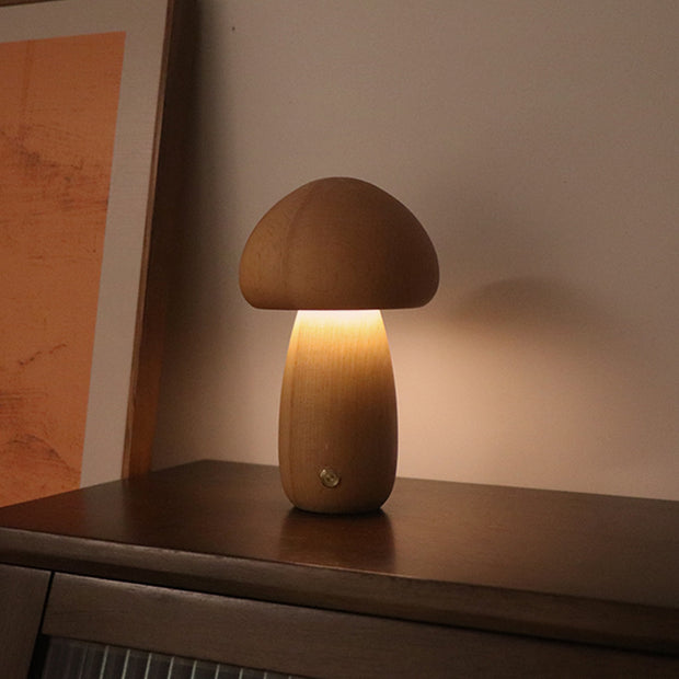 INS Wooden Cute Mushroom LED Night Light With Touch Switch