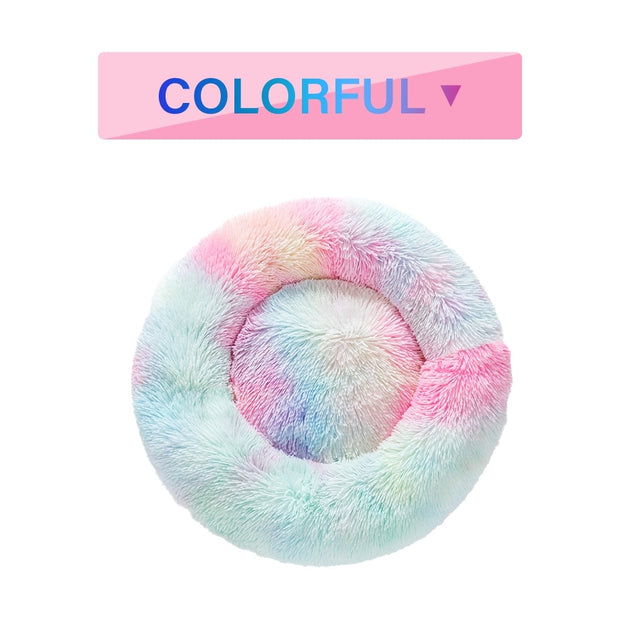 Fluffy Donut Dog Bed  Warm Soft Long Plush Pet Cushion Dog