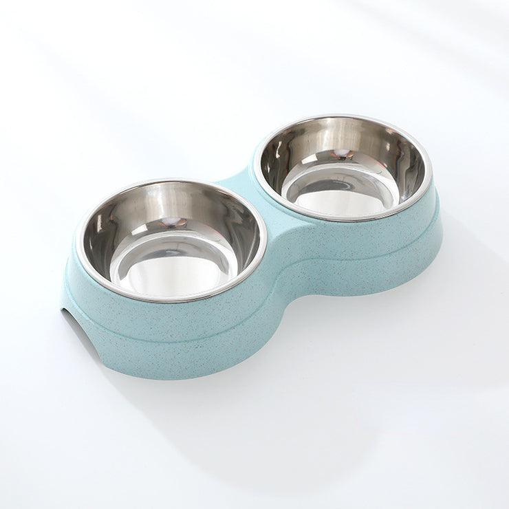 Double Pet Bowls Dog Food Water Feeder Stainless Steel Pet