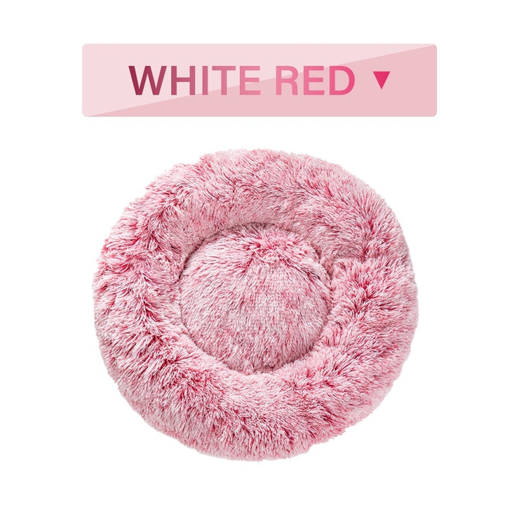 Fluffy Donut Dog Bed  Warm Soft Long Plush Pet Cushion Dog