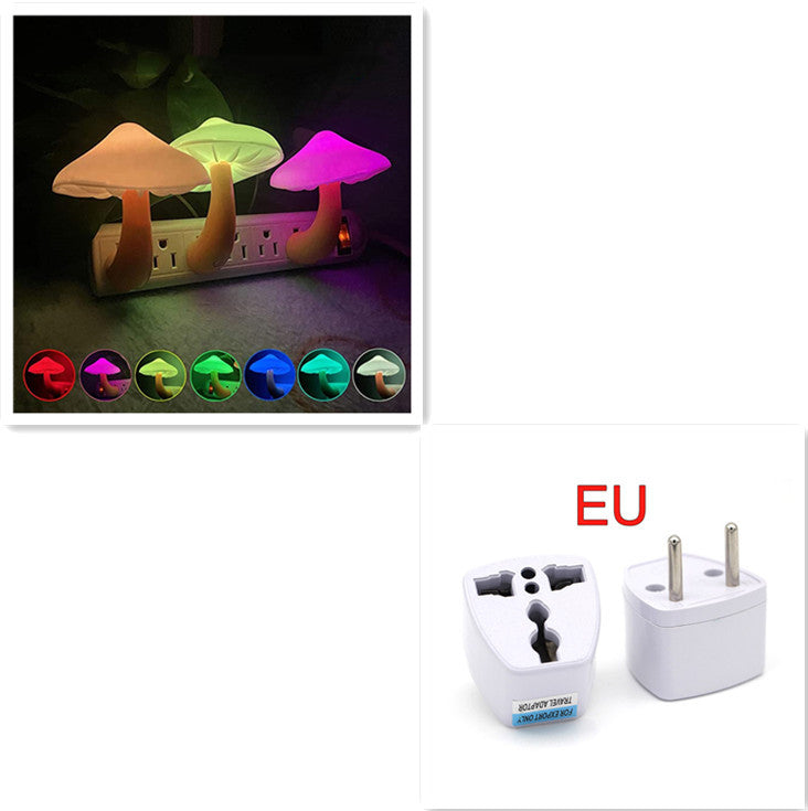 LED Night Light Mushroom Wall Socket Lamp EU US Plug Warm