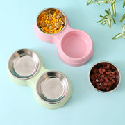 Double Pet Bowls Dog Food Water Feeder Stainless Steel Pet