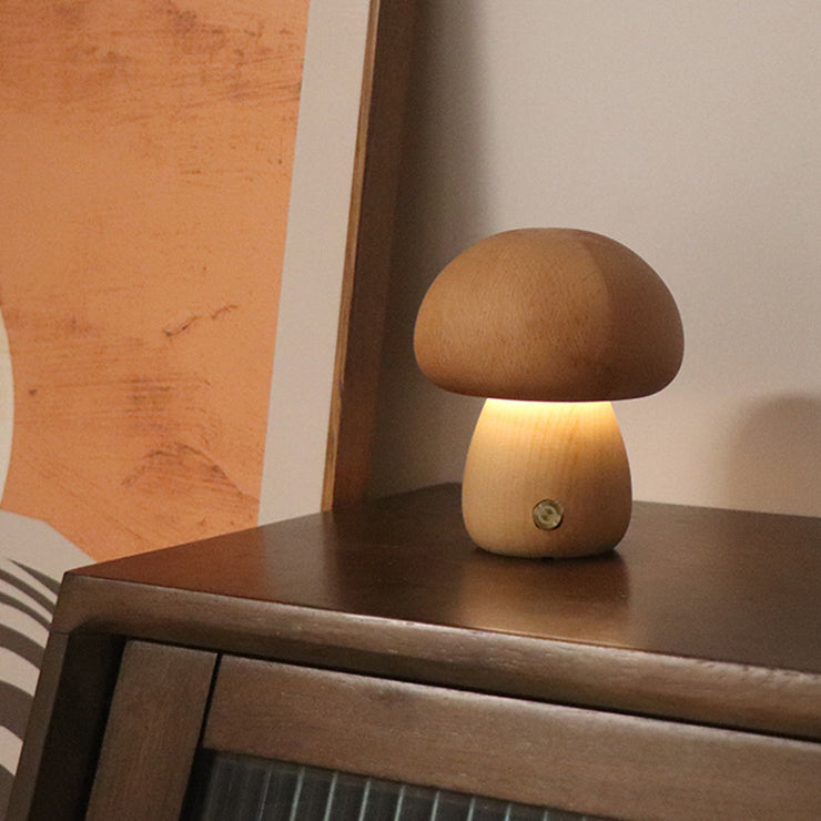 INS Wooden Cute Mushroom LED Night Light With Touch Switch