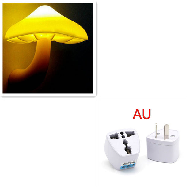 LED Night Light Mushroom Wall Socket Lamp EU US Plug Warm