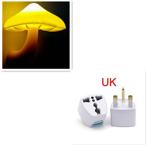 LED Night Light Mushroom Wall Socket Lamp EU US Plug Warm